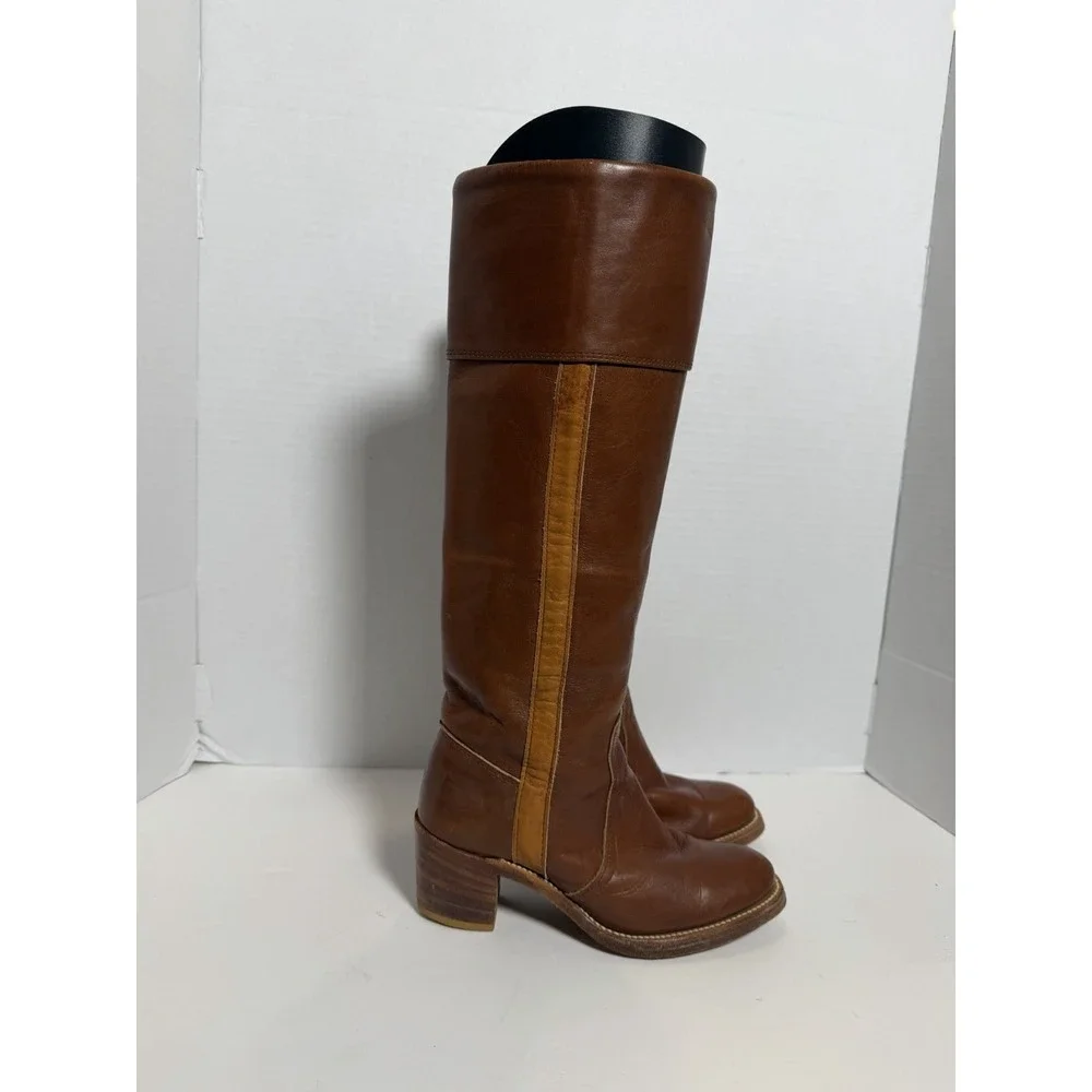 Vintage 1970's Frye Leather Cuffed Campus Boots -Women's 5